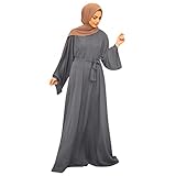 Damen Kleid Muslimisches Frauen Lässige Kleider Solide Moslem-Kleidung Flare-Ärmeln Abaya Islamische Elegantes Kleid Arabische Kaftan Kleid Maxi Damen Langarm Kleid Muslim Kleider Gebetsk