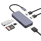 USB C HUB, 6 in 1 USB C Adapter, USB C Splitter inklusive 4K HDMI, USB 3.0, 2 USB 2.0, SD/TF Kartenleser, kompatibel mit Chrome OS, Windows, Linux Sy