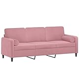 vidaXL Sofa 3 Sitzer, Couch mit Zierkissen, Liegesofa für Wohnzimmer, Polstersofa Sessel Relaxsofa Loungesofa Relaxcouch, Rosa S