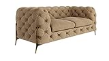 S-Style Möbel Royal Bis Chesterfield Sofa 2-Sitzer 2er Couch Wohnzimmer Möbel Freistehend mit Metallfüßen 185x100x73 cm Beig