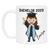 Kiddle-Design Bachelor 2023 Tasse Geschenk mit Name und Jahr Frauen Personalisierte Bachelor-Ab