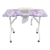 WooDerson Maniküretisch 95x48x72.5cm Mit Absaugung Nageltisch Nageltisch Klappbar Mit Rollen Tragfähigkeit 30kg, 5.5kw Reines Kupfer Bürstenloser Motor, 2800RPM (Weiß+Lila)