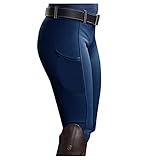 Reitleggings Damen Vollbesatz High Waist Reithose mit Handytasche Mädchen Vollbesatzreithose Outdoorhose Reit Trainingshose Sport Leggings Stretch Chino Strumpfhose für Reitsport Pferdetraining