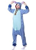 Stitch Onesie Relaxo Kostüm Jumpsuit Tier Relax Kostuem Damen Herren Pyjama Fasching Halloween Schlafanzug Cosplay Erwachsene Karneval Einteiler Blue XL
