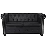 [Neu] Finlon Chesterfield Sofa 2-Sitzer in braunem Kunstleder – Elegante Couch im Chesterfield-Stil für stilvolle Wohnzimmerdekoration-Schw