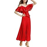 USACEK Neckholder-Kleid für Damen, sexy, rückenfrei, elegant, große Rüschen, halbe Ärmel, Cocktail, moderner Tanzröcke, Rot/Ausflug, einfarbig (Getaway Solids), X-Groß