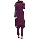 Muslimische Kleider für Damen Robe für Damen Islamische Abaya Arabisch Muslimische Robe Gebet Abaya Kleid Islamischer Naher Osten Dubai Türkei Arabische Muslim Kaftan Kleid Für Ramadan (W10-Red, XL)
