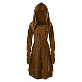 Generisch Halloween Kostüm Damen, Mittelalter Kleid Wollrock Damen Winter Halloween Gothic Kleid Longsleeve Hoodie Kleider Gruselig Schwarzes Hexenkostüm Kostüme Party Cosplay Oberteil (Kaffee,S)
