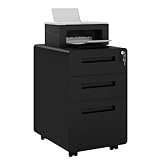 WOLTU Aktenschrank, Rollcontainer mit 3 Schubladen, Büroschrank unter Schreibtisch, Schubladenschrank abschließbar, Rollschrank mit Hängeregistratur, für Akten Dokumente, schwarz, ASK04