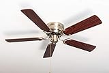 PEPEO - Kisa Deckenventilator ohne Beleuchtung | Ventilator mit Zugschalter in Antik-Messing mit Wendeflügeln in Rosen- und Walnuss-Holz, Durchmesser 105 cm. (Farbe: Messing, Rosenholz/Walnuss)