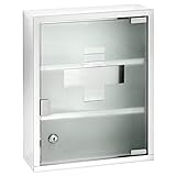 Medikamentenschrank Edelstahl, Arzneischrank zur sicheren Aufbewahrung von Medikamenten, aus hochwertigem, glänzendem Edelstahl und satiniertem Sicherheitsglas mit Dekor, 30 x 12 x 40