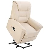 HOMCOM Sessel mit Aufstehhilfe, Elektrischer Massagesessel, Relaxsessel mit Liegefunktion, Fernsehsessel mit Seitentasche, Fernbedienung, Kunstleder, bis 150 kg, C