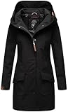 MARIKOO Damen Softshell Jacke Winterjacke wasserabweisend Outdoor lang B856 [B856-Maylee-Schwarz-Gr.XXL]