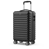 NUMADA - Handgepäck Koffer 55x36x19cm (31L) ABS Upfly XS mit 4 gummierte Doppelrollen und Zahlenschloss. Reisekoffer, Hartschalenkoffer mit Raumteiler und Packgurte | Schw