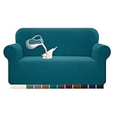 Granbest Stretch Wasserdicht Sofabezug 1 Stück Sofahusse Spandex Jacquard Elastische Couchbezug mit Anti-Rutsch-Schaumstoffe (2 Sitzer, Blaugrün)