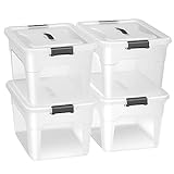 Juskys Aufbewahrungsbox mit Deckel - 4er Set Kunststoff Boxen 30l - Box groß, stapelbar, transparent - Aufbewahrung Ordnungssystem Aufbewahrungsbox