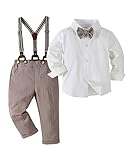 ZOEREA Baby Junge Bekleidungssets Gentleman Sakkos Hemd + Hose mit Träger Anzug Kleidung Set 4tlg Braun,12-18 M