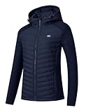 MoFiz Damen Sportjacke Steppjacke Premium Hybridjacke Atmungsaktiver Hooded Trainingsjacke für Laufen, Wandern und Freizeit Marineblau XL