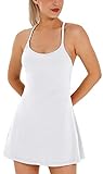 Ewedoos Tenniskleid Damen mit integrierten Shorts & BH Tennis Sommerkleid Damen Kleider mit Shorts Golfkleid Sportkleid Sommer (Weiß, M)