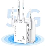 GUVGMY WiFi Repeater, WiFi Extender 1200Mbps Dual Band 5GHz/2,4GHz, leistungsstarker WLAN-Repeater mit 4 x 3dBi Antennen/1 Ethernet-Anschluss, WiFi-Verstärker unterstützt AP Repeater R