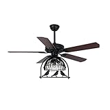 Birdcage Industrielle Ventilatorlampe, Lichtradventilatoren, Deckenleuchter mit Fernbedienung, für Küche, Café, Wohnzimmer, Esszimmer, Bar (Farbe: Braun, Größe: 52 Zoll_Zugschalter) Made in C