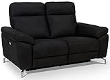 Ibbe Design Schwarz Stoff 2er Sitzer Relaxsofa Couch mit Elektrisch Verstellbar Relaxfunktion Heimkino Sofa Doha mit Fussteil, Federkern, 162x96x101