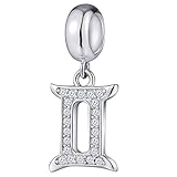 Zwillinge Sternzeichen Charms passen Pandora Geburtstag Armband, 925 Sterling Silber Gemini Zodiac Sign Halskette Anhänger, 12 Horoskop CZ Perlen, Geschenke für Schwester/besten Freund/M