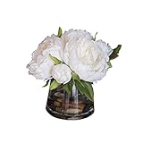 WaLdor Künstliche Blumen Künstliche Rosen, weiße Blumen, künstliche Pflanzen mit Vase, Seidenstrauß-Arrangements, Tischdekoration for Hochzeiten Blumenarrangements (Size : M)