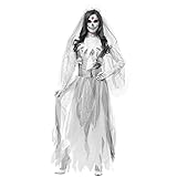 Yellsong 2023 Damen Geist Braut Kostüm für Halloween Zombiebraut Kostüm Grau Gruselig Dämonen Kostüm Karneval Verkleidung Sexy Cosplay Kleid Set für Erwachsene (White #4, M)