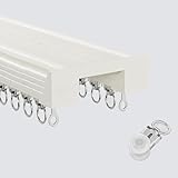 Decken-Vorhangschienensystem, Leise Gleitende Gardinenleisten 2 Läufig Aluminium, Vorhang Verbundene Doppelschienen-Deckenmontage Schwerlast-Vorhangschienen (Color : White, Size : 3.3ft/1m)