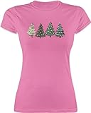 Shirt Damen - Weihnachten Geschenke Christmas Bekleidung - Weihnachtsbäume - M - Rosa - Weihnachts weihnachtlich t-Shirt weihnachtliches Tshirt weihnqchts Outfit x-.Mas festliches weinachst M