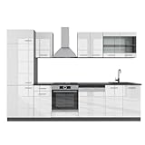 Vicco Küchenzeile R-Line, Weiß Hochglanz/Anthrazit, 300 cm ohne Arbeitsp