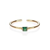 namana grüner Ring in Gold für Frauen, Verstellbarer offener Ring für Damen mit einem grünen Stein, vergoldeter Damenring mit einem tiefgrünen Stein, einfacher Goldring für Frauen, Teens, M