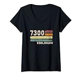 Damen 7300 Esslingen Retro Postleitzahlen Alte PLZ Vintage T-Shirt mit V