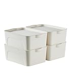 RMAN Ordnungsboxen, Aufbewahrungsbox mit Deckel, 4er Set Küchen Organizer Plastikbox mit Deckel 15L Stapelbare Plastik Boxen für Küche, Schlafzimmer, Badezimmer, Lagerung - Weiß