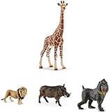 Schleich Wild Life Realistisches Safari-Tierfiguren-Spielset - 7-teilige Wildlife Safari Spielzeug-Tierfiguren mit Löwe, Giraffe, Nilpferd, Schimpanse, Warzenschwein, Gepard, Mandrill, Geschenk fü