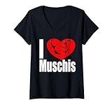 I Love Muschis Spruch mit Katze Herz lustig versaut T-Shirt mit V