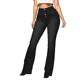 Generisch Teenager Frauen Bell Mid Fore Jeans Taille Stretch Hose Länge schlanke Jeans-Jeans für Frauen Cargohose Jungen (Black, M)