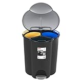 Curver Trio V2 Abfalleimer 40L Treteimer Müllsortierung 3 Fächer Mülltrennsystem Abfalltrennsystem 3-Fach I