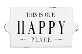 Creative Co-Op Wandschild aus Metall, mit Aufschrift 'This is Our Happy Place', Weiß/Schw