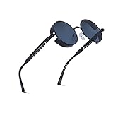 besbomig Klassische Retro Sonnenbrille Polarisiert Unisex Steampunk Brille - Steampunk Runde Sonnenbrille Metallrahmen UV400 Schutz Sonnenbrille Damen Herren Goggle Rave B