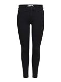 Damen ONLY Skinny Fit Ankle Jeans | Stretch Black Denim Hose | ONLKENDELL Röhrenjeans Reißverschluss Saum, Farben:Schwarz, Größe:M / 30L