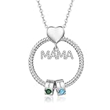 lorajewel MAMA Halskette Personalisierte Runde Namenshalskette mit Geburtsstein Silber/Gold Muttertagsgeschenk für Mütter Ehefrau Oma (silber-2 name)