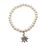 Alpenflüstern Perlen-Trachten-Armband Strass-Edelweiss Mini - Damen-Trachtenschmuck, elastische Trachten-Armkette, Perlenarmband Creme-weiß DAB059