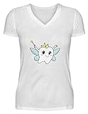 Karneval Kostüm Zahnfee Fasching lustige Zahnarzthelferin T-Shirt Zahnfee - V-Neck Damenshirt -M-Weiß