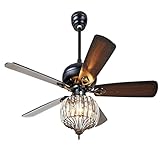 Retro-Kristall-Kronleuchter, Deckenleuchten mit Ventilator, Fernbedienung, Belüftung, leise Hausventilatoren, Spanndecken für Wohnzimmer (Farbe: Braun, Größe: 48 Zoll_Zugschalter) Made in C
