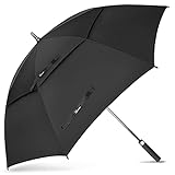 NINEMAX Regenschirm Groß Sturmfest,Golf Stockschirm L Automatik Auf,54 Inch Regenschirm für Herren Damen,Doppelt üBerdachung BelüFtet(Schwarz)