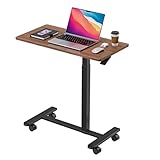 Dripex Beistelltisch mit Rollen Pflegetisch Höhenverstellbar Betttisch aus Holz, Sofatisch Nachttisch Kaffeetisch für Schlafzimmer, Wohnzimmer, Büro, Braun+Schw