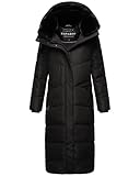 Navahoo Damen Wintermantel Warmer Steppmantel extralang mit Abnehmbarer Kapuze Hingucker XIV Black Gr. M
