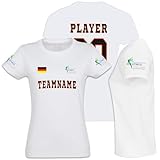Kiwistar - T-Shirt Damen - Wunschname Wappen - Nummer Verein Logo Mannschaft Team Trainer Funshirt Design Print - mit Motiv Bedruckt - Sport - Freizeit - weiß - L